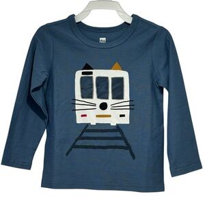 Tea Collection Blue Cat Train Long‎ Sleeve Shirt - size 18-24 months NWT